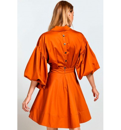 Vestido Teja Manga Bullón .A.