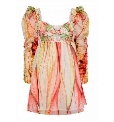 VESTIDO CORTO ORGANZA HOJAS