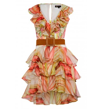 VESTIDO VOLANTES ORGANZA HOJAS