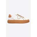 SNEAKER TUMBLED LEATHER WHITE/COGNAC
