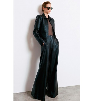 TEXTURED PALAZZIO PANTS BLACK