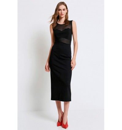 PENCIL MIDI DRESS WITH TULLE BLACK