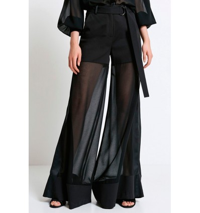 MUSLIN WIDE-LEG PANTS BLACK