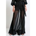 MUSLIN WIDE-LEG PANTS BLACK