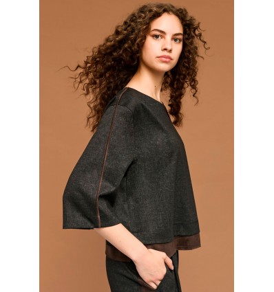 BLOUSE COMBI GREY BROWN